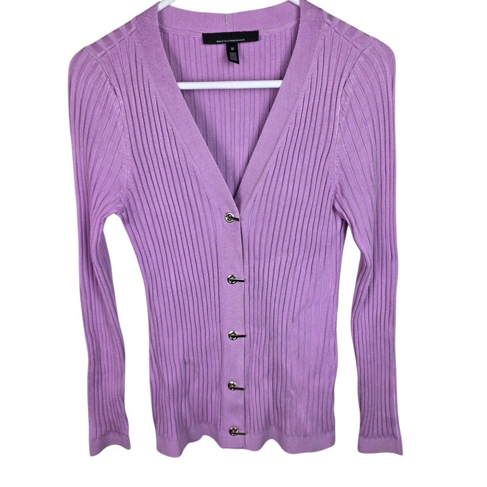 White House Black Market Cardigan Women M Purple Good Ribbed Toggle V-Neck